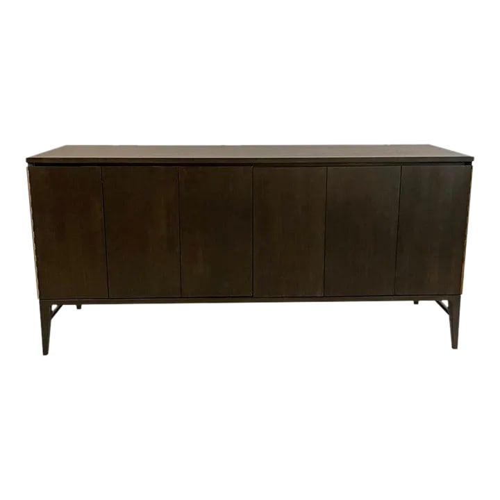 1950s Ebonized Mahogany Concealed Dresser by Paul McCobb, Irwin Collection, Calvin: Mid-century modern, double-wide, credenza configuration, concealed mahogany dresser by Paul McCobb, Irwin Collection for Calvin Furniture features accordion fronts that open to reveal eight drawers at