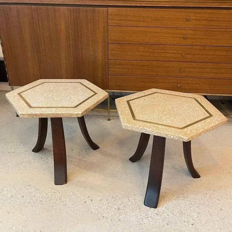 1960s Pair of Harvey Probber Hexagonal Terrazzo Side Tables - 2