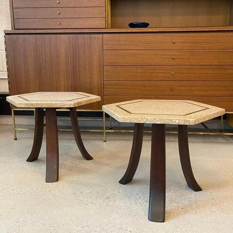 1960s Pair of Harvey Probber Hexagonal Terrazzo Side Tables - 3