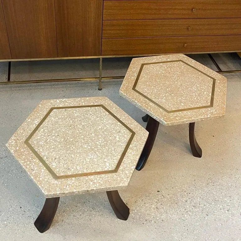 1960s Pair of Harvey Probber Hexagonal Terrazzo Side Tables - 5