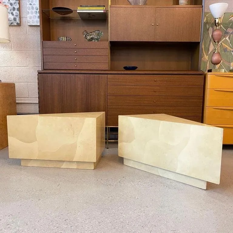 1970s Pair Goat Skin Triangular Modular Coffee Side Tables by Aldo Tura - 10
