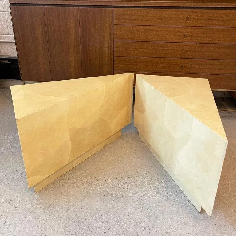 1970s Pair Goat Skin Triangular Modular Coffee Side Tables by Aldo Tura - 8
