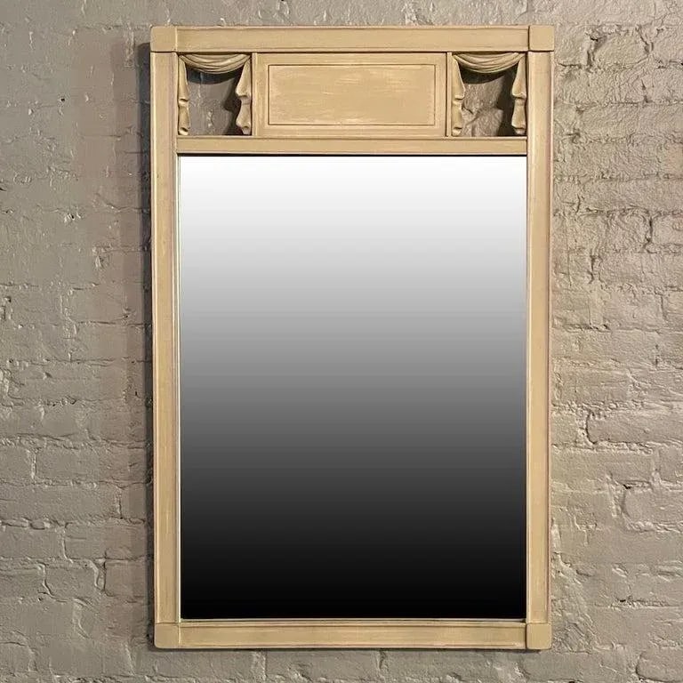 1940s Hollywood Regency Painted Wood Curtain Motif Wall Mirror - 2