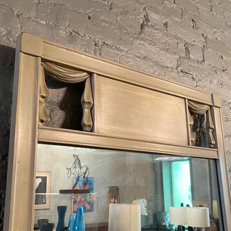 1940s Hollywood Regency Painted Wood Curtain Motif Wall Mirror - 4
