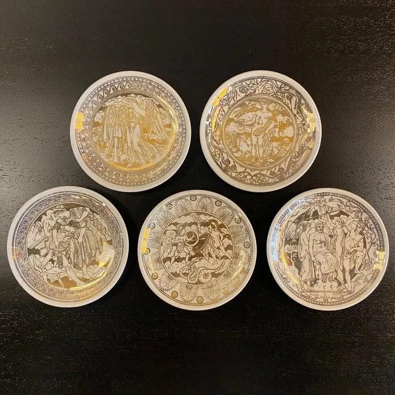 1960s Set of 5 Piero Fornasetti Mitologia Gilt Porcelain Plates, Italy - 10
