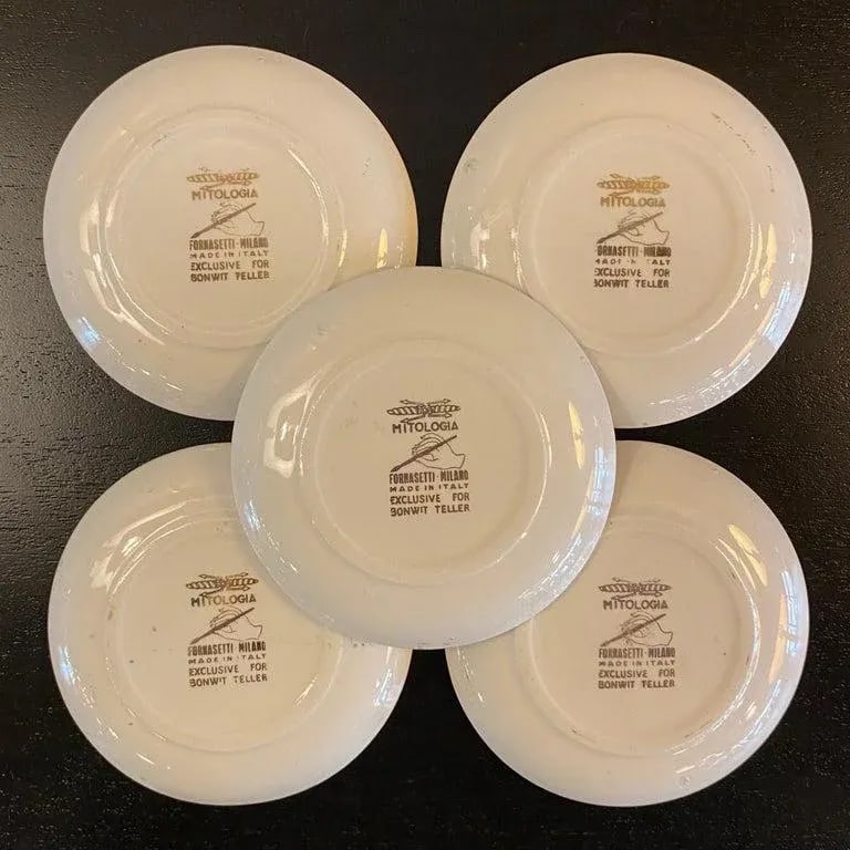 1960s Set of 5 Piero Fornasetti Mitologia Gilt Porcelain Plates, Italy - 12
