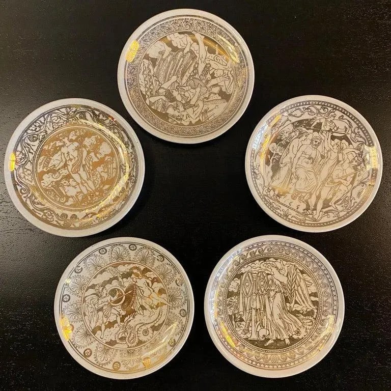 1960s Set of 5 Piero Fornasetti Mitologia Gilt Porcelain Plates, Italy - 2