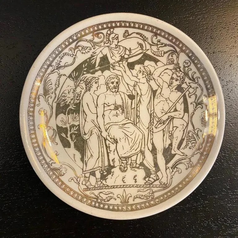 1960s Set of 5 Piero Fornasetti Mitologia Gilt Porcelain Plates, Italy - 5