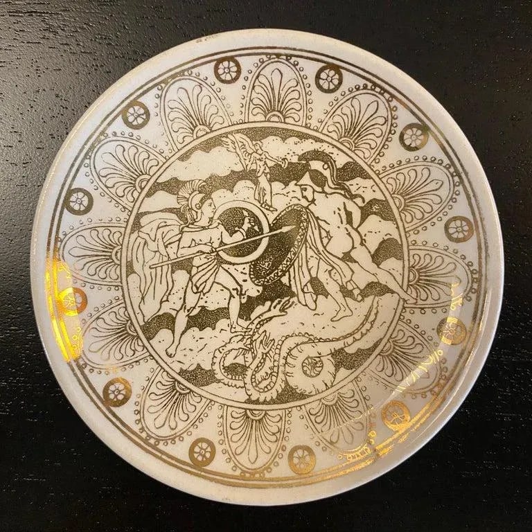 1960s Set of 5 Piero Fornasetti Mitologia Gilt Porcelain Plates, Italy - 6