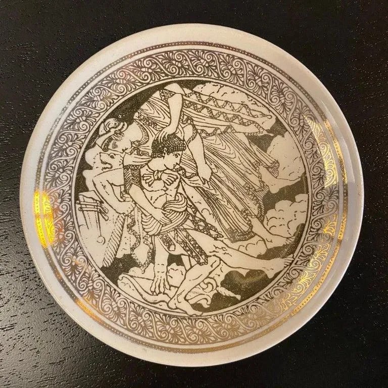 1960s Set of 5 Piero Fornasetti Mitologia Gilt Porcelain Plates, Italy - 8