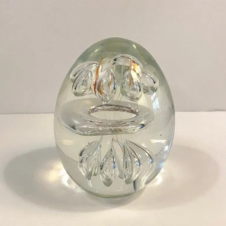 1980s Clear Hand Blown Art Glass Paperweight - 10