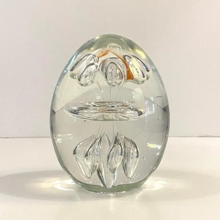 1980s Clear Hand Blown Art Glass Paperweight - 2