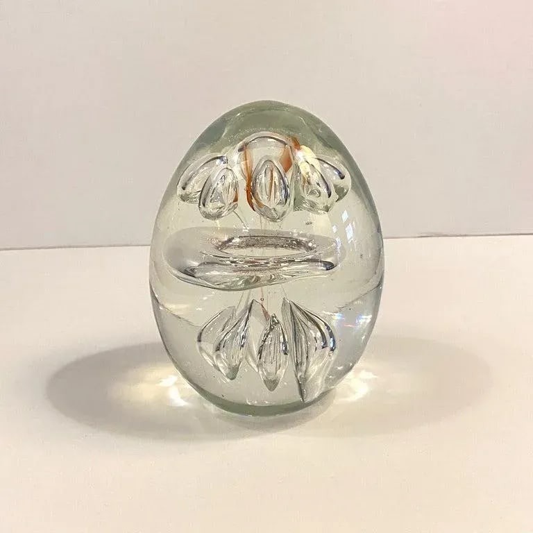 1980s Clear Hand Blown Art Glass Paperweight - 3