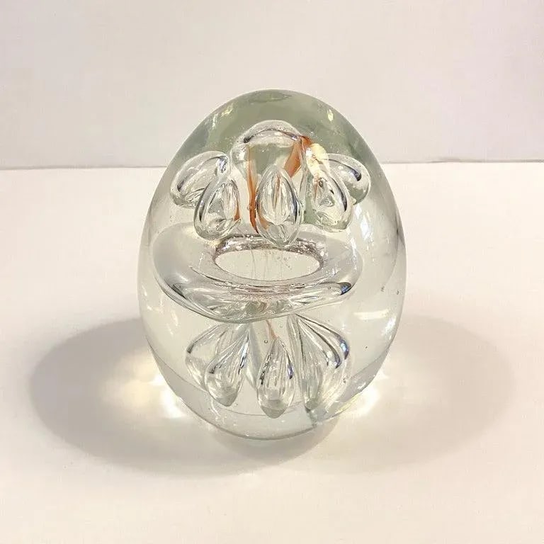 1980s Clear Hand Blown Art Glass Paperweight - 4