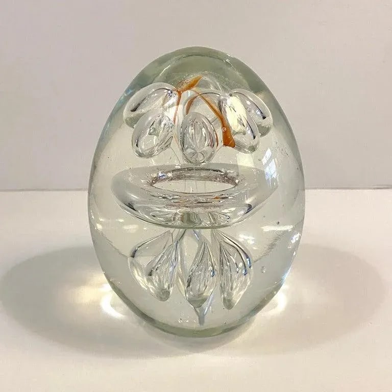 1980s Clear Hand Blown Art Glass Paperweight - 6
