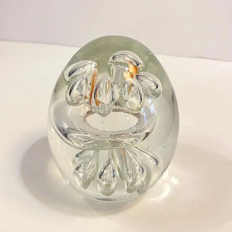 1980s Clear Hand Blown Art Glass Paperweight - 7