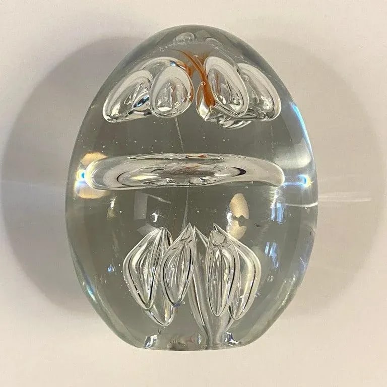1980s Clear Hand Blown Art Glass Paperweight - 9