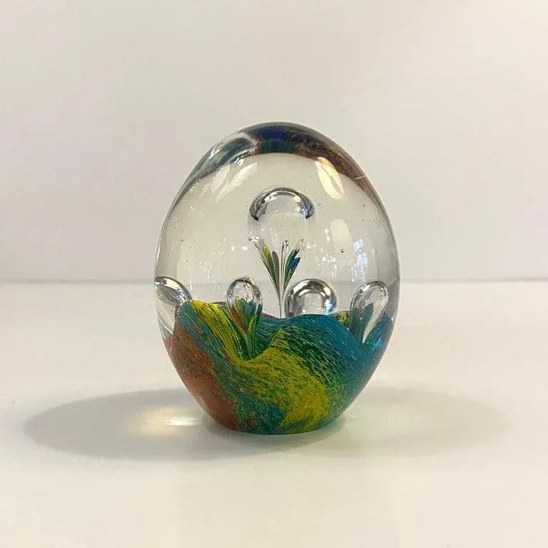 1980s Italian Murano Style Rainbow Bubble Art Glass Paperweight - 2
