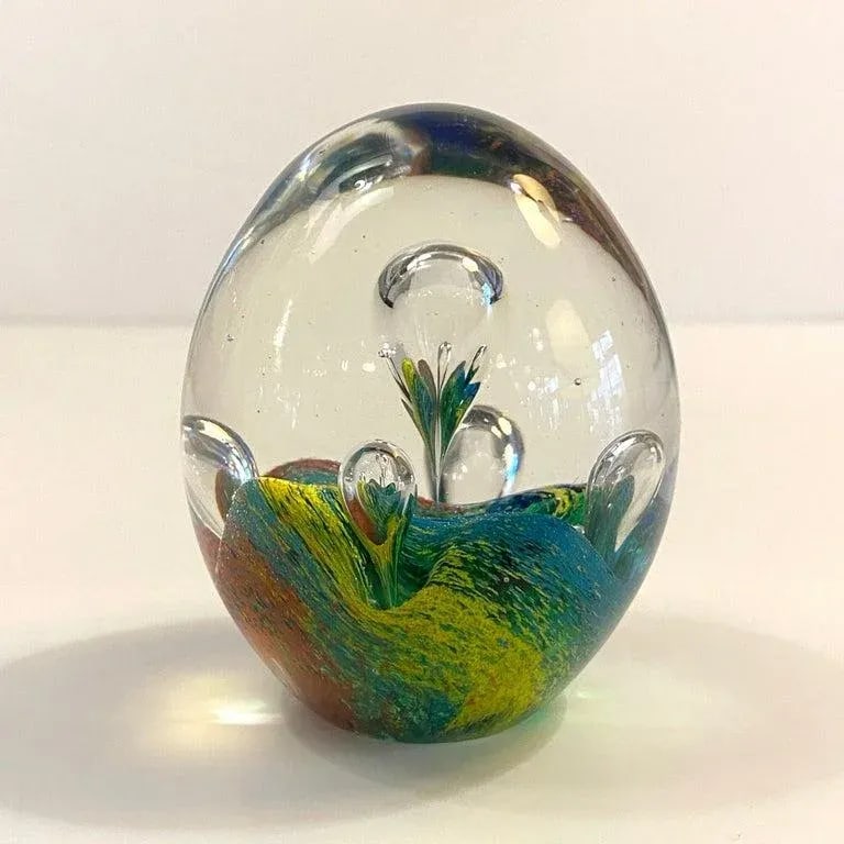 1980s Italian Murano Style Rainbow Bubble Art Glass Paperweight - 3