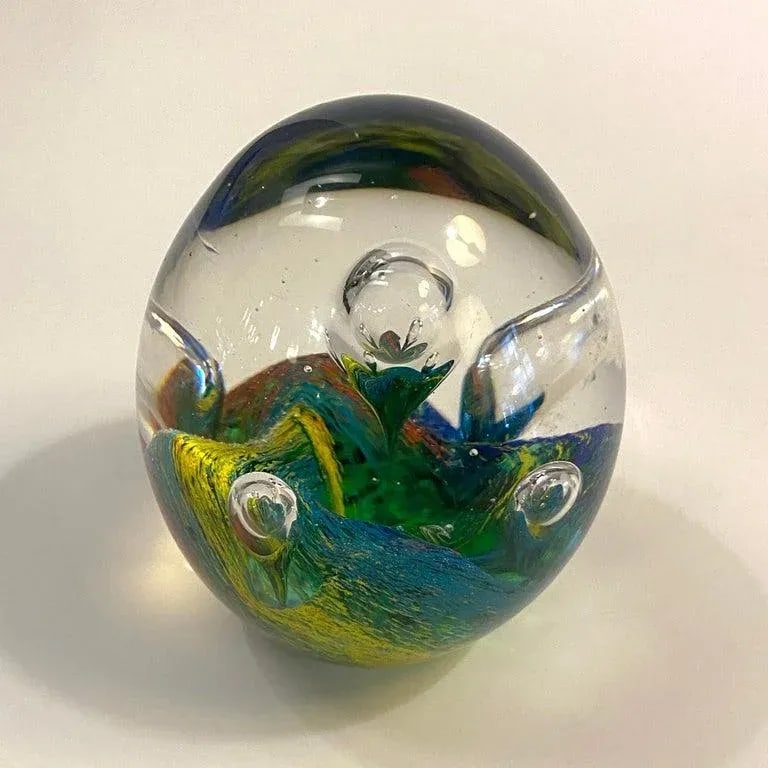 1980s Italian Murano Style Rainbow Bubble Art Glass Paperweight - 4