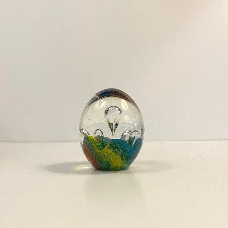 1980s Italian Murano Style Rainbow Bubble Art Glass Paperweight - 5