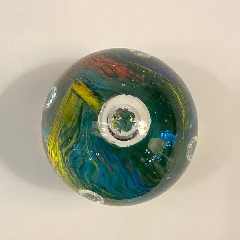 1980s Italian Murano Style Rainbow Bubble Art Glass Paperweight - 7