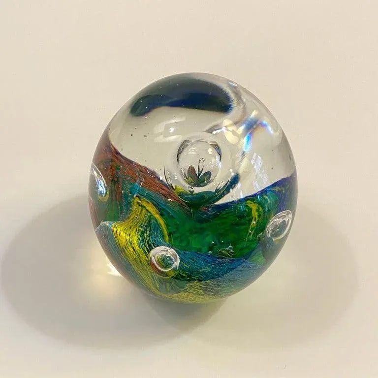 1980s Italian Murano Style Rainbow Bubble Art Glass Paperweight - 8