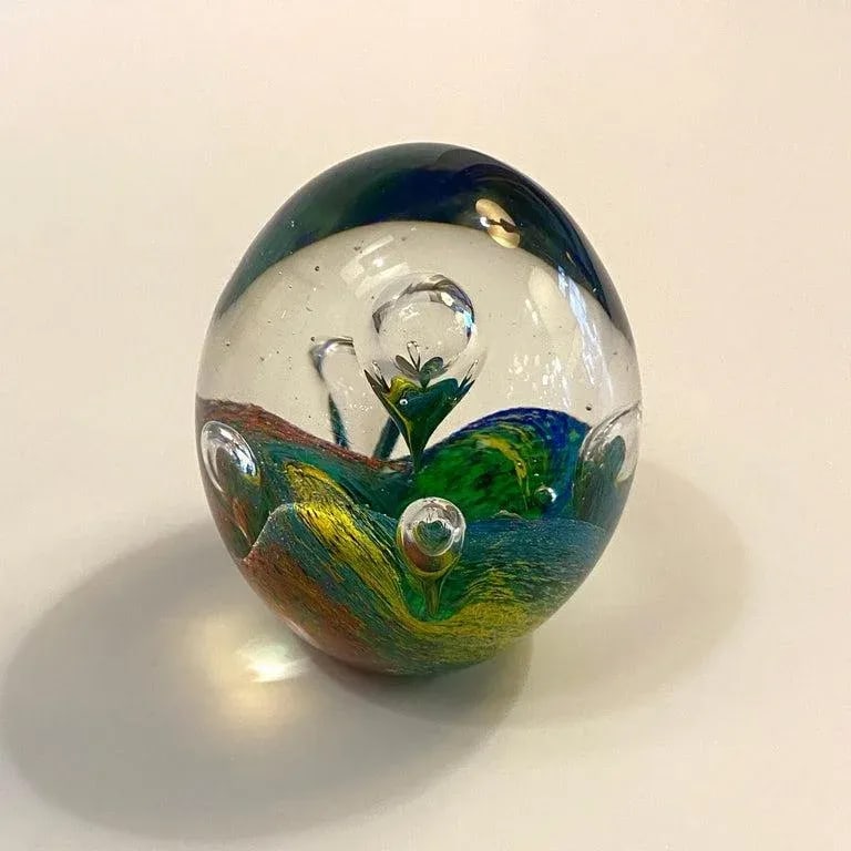 1980s Italian Murano Style Rainbow Bubble Art Glass Paperweight - 9