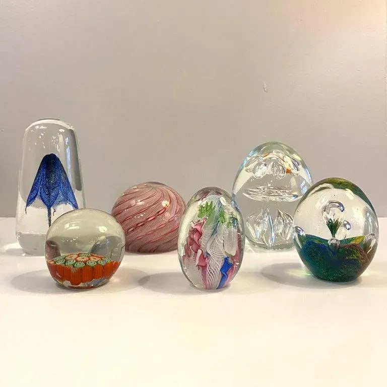 1980s Tall Art Glass Blue Swirl Jellyfish Paperweight - 11