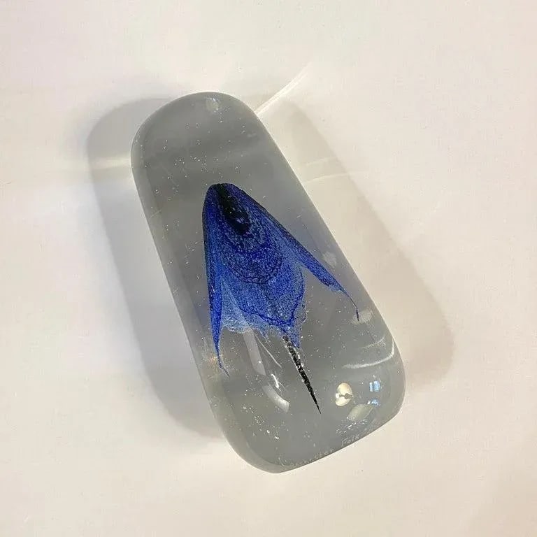 1980s Tall Art Glass Blue Swirl Jellyfish Paperweight - 8
