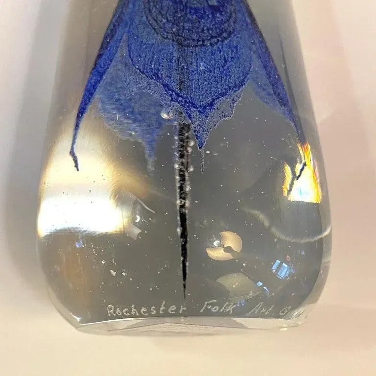 1980s Tall Art Glass Blue Swirl Jellyfish Paperweight - 9