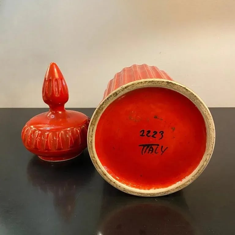 Mid-Century Italian Orange Moorish Art Pottery Jar - 10