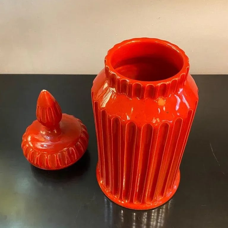 Mid-Century Italian Orange Moorish Art Pottery Jar - 7