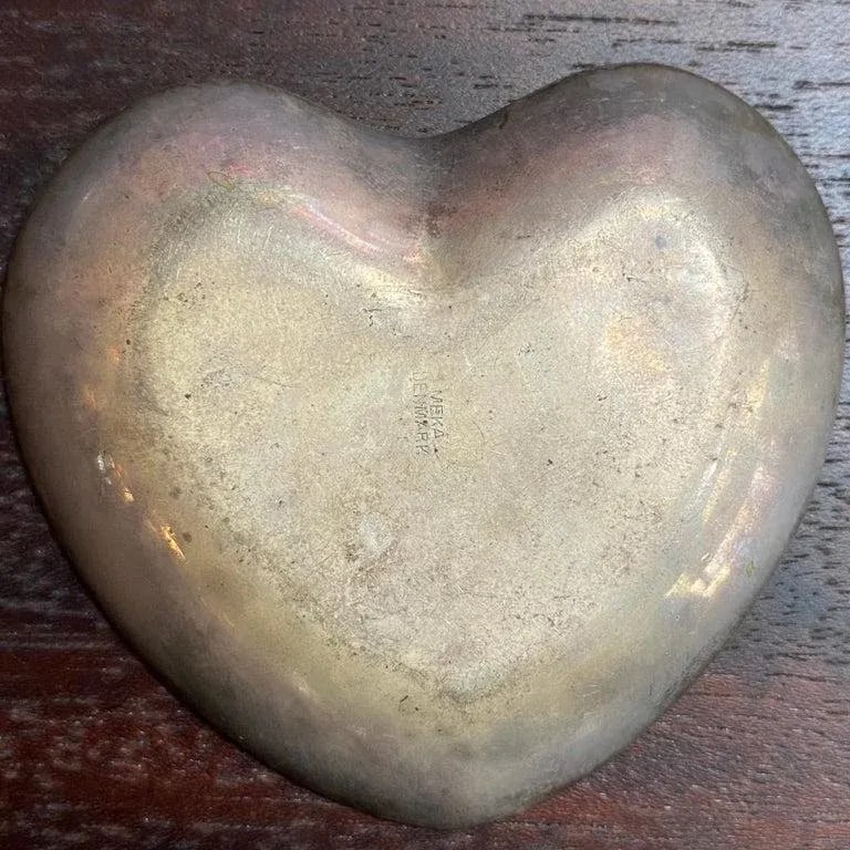 Trio of Danish Modern Enameled Sterling Silver Metal Heart Dishes - 10