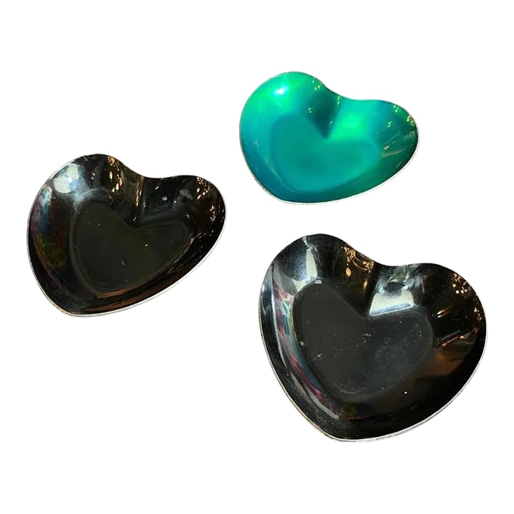 Trio of Danish Modern Enameled Sterling Silver Metal Heart Dishes (1 of 10)