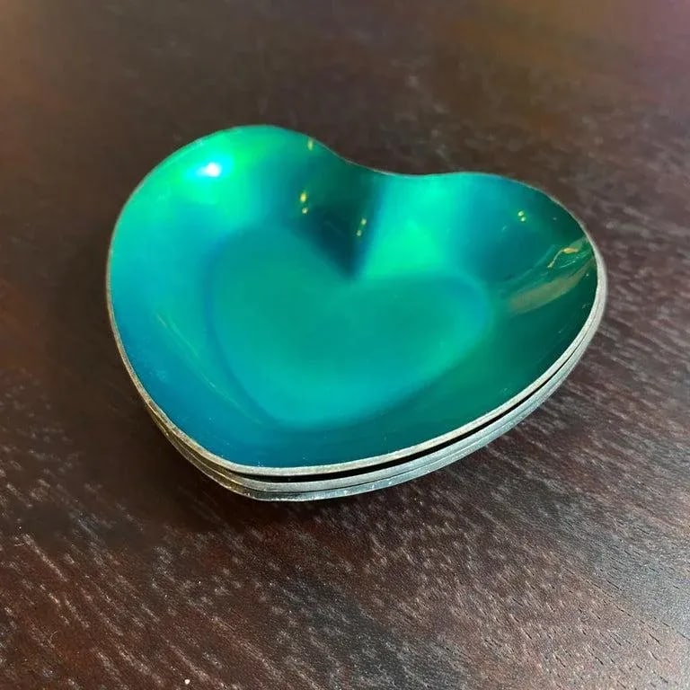 Trio of Danish Modern Enameled Sterling Silver Metal Heart Dishes - 3