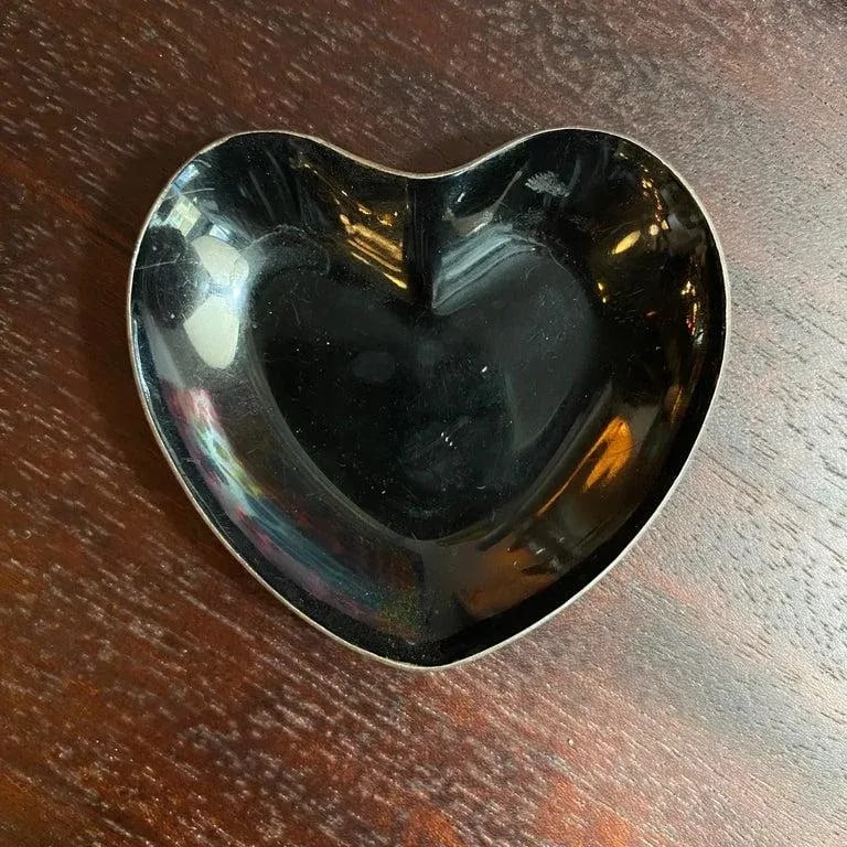 Trio of Danish Modern Enameled Sterling Silver Metal Heart Dishes - 6