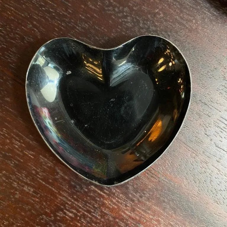 Trio of Danish Modern Enameled Sterling Silver Metal Heart Dishes - 8