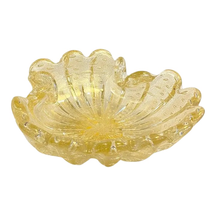 Midcentury Italian Murano Attributed Champagne Art Glass Clamshell Dish (1 of 12)