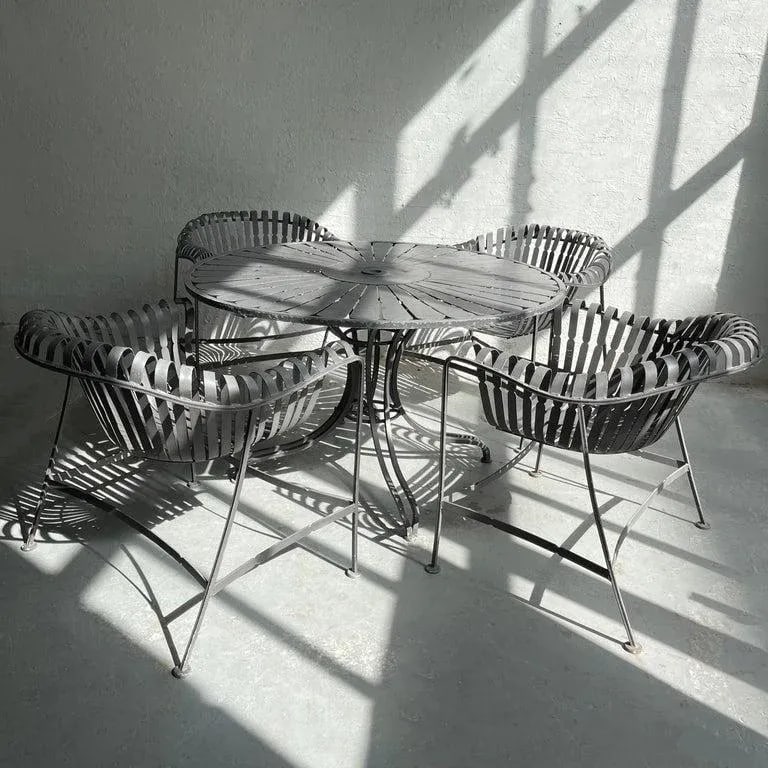 1950s Woodard Sunburst Wrought Iron Outdoor Patio Dining Set - 10