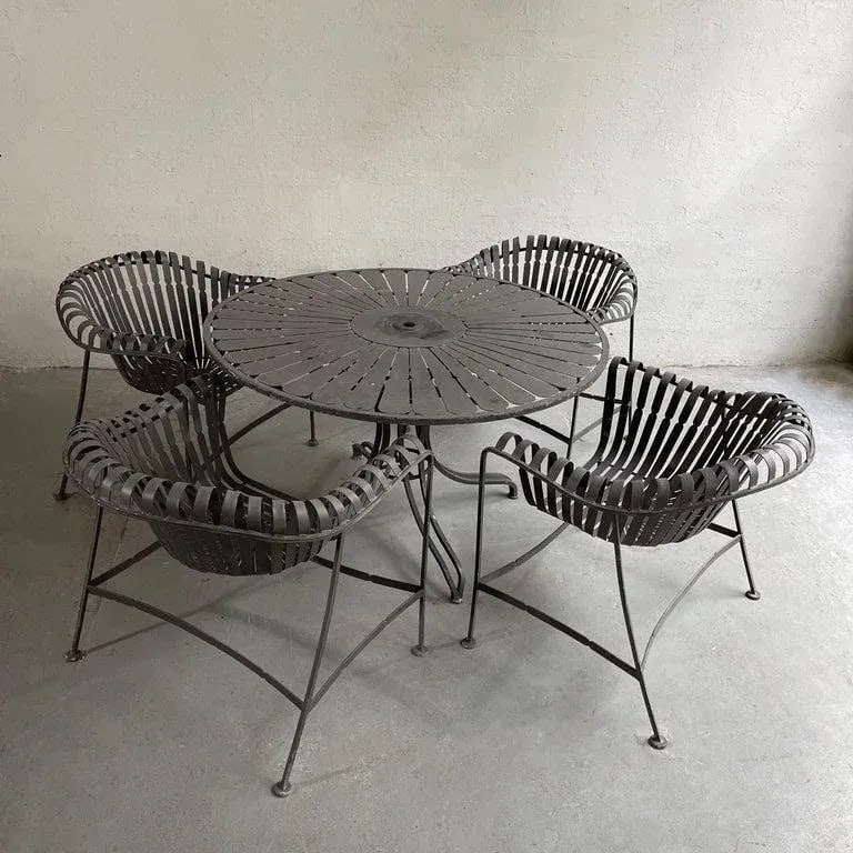 1950s Woodard Sunburst Wrought Iron Outdoor Patio Dining Set - 2