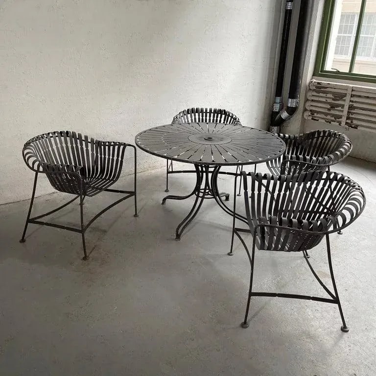 1950s Woodard Sunburst Wrought Iron Outdoor Patio Dining Set - 3