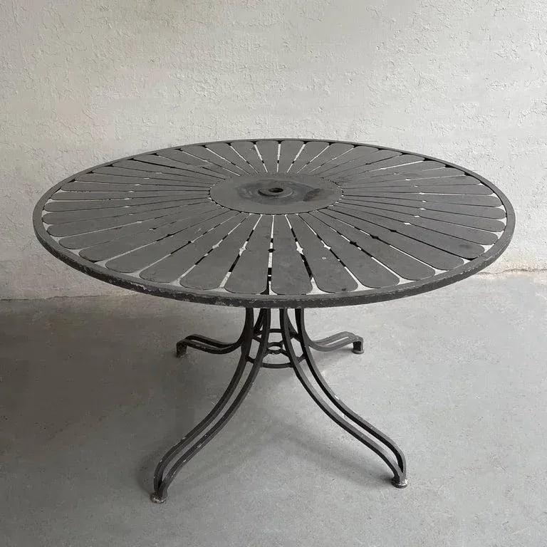 1950s Woodard Sunburst Wrought Iron Outdoor Patio Dining Set - 4