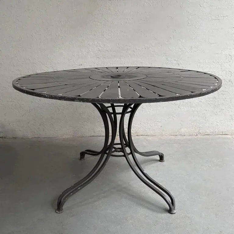 1950s Woodard Sunburst Wrought Iron Outdoor Patio Dining Set - 7