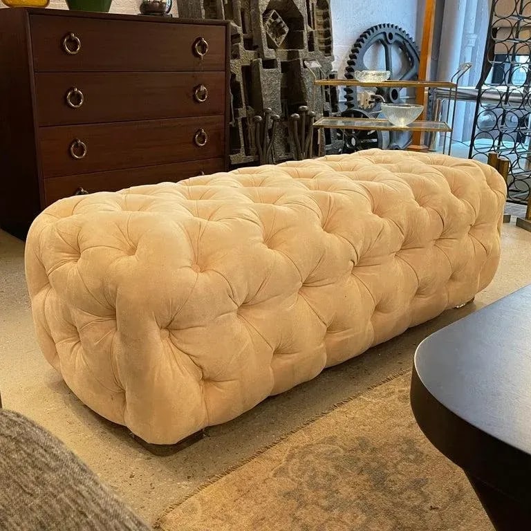 1990s Cream Tufted Ultrasuede Shlomi Haziza Bench - 10