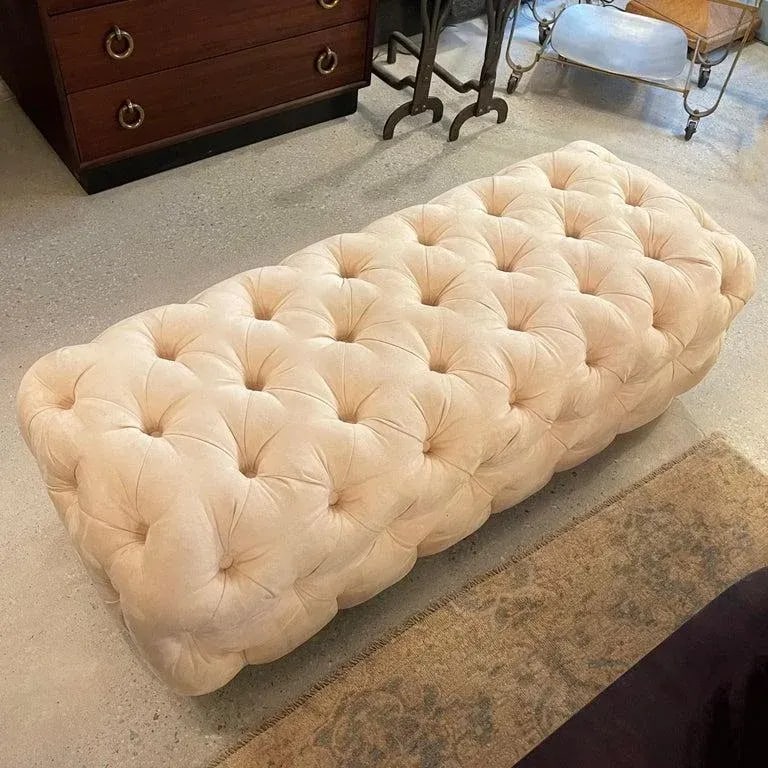 1990s Cream Tufted Ultrasuede Shlomi Haziza Bench - 12