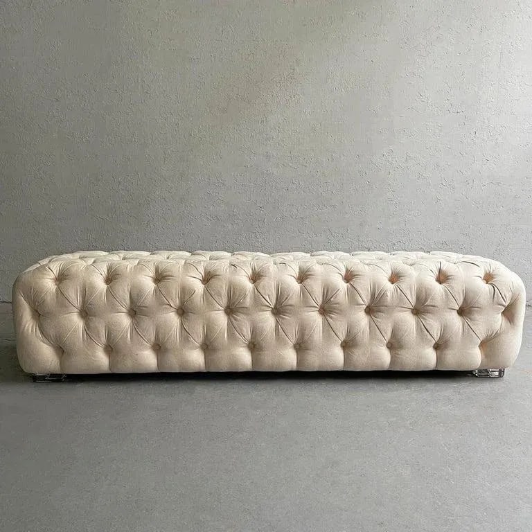 1990s Cream Tufted Ultrasuede Shlomi Haziza Bench - 2