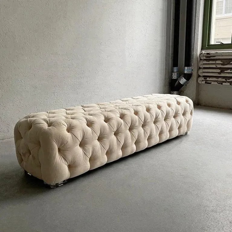 1990s Cream Tufted Ultrasuede Shlomi Haziza Bench - 3