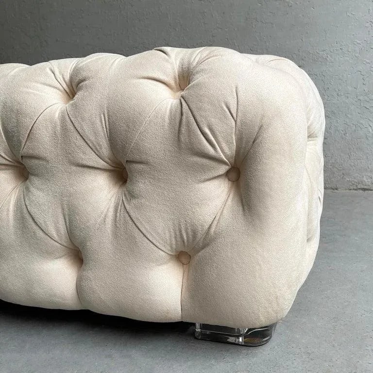 1990s Cream Tufted Ultrasuede Shlomi Haziza Bench - 4