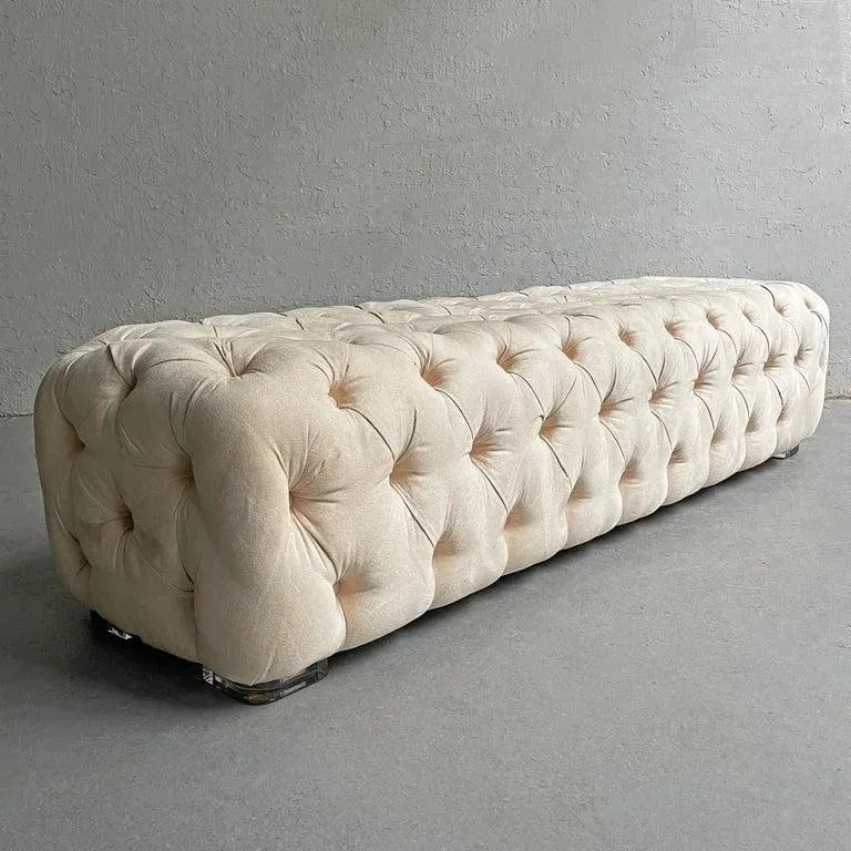 1990s Cream Tufted Ultrasuede Shlomi Haziza Bench - 5